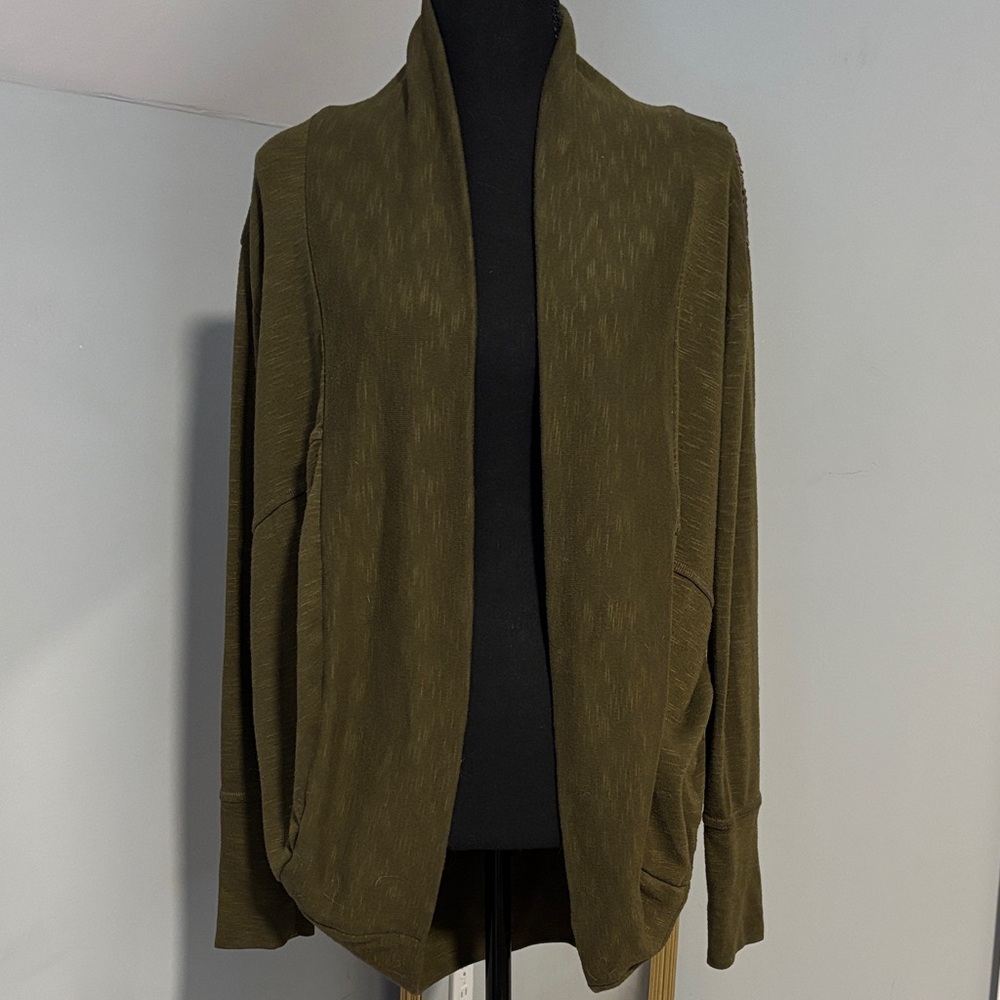 Gypsies & Moondust Boho Olive Green Cocoon Drape Cardigan with Lace Detail